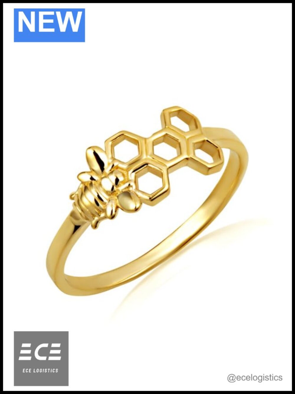 Honeycomb Bee Nature Fine Ring Solid 10K Gold